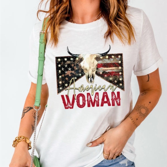 Patriotic Bull Skull Graphic Tee - White - Picture 2 of 2